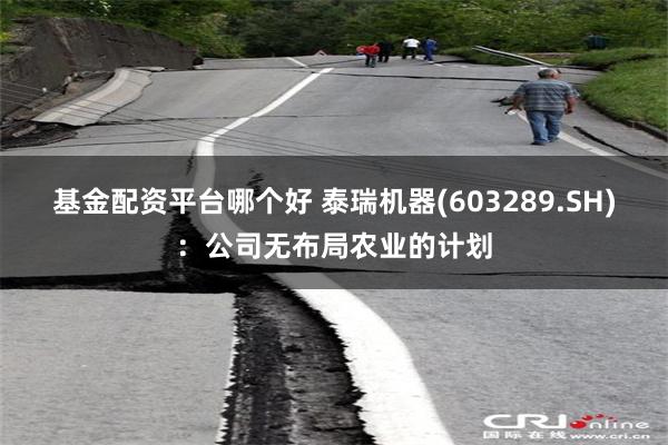基金配资平台哪个好 泰瑞机器(603289.SH)：公司无布局农业的计划
